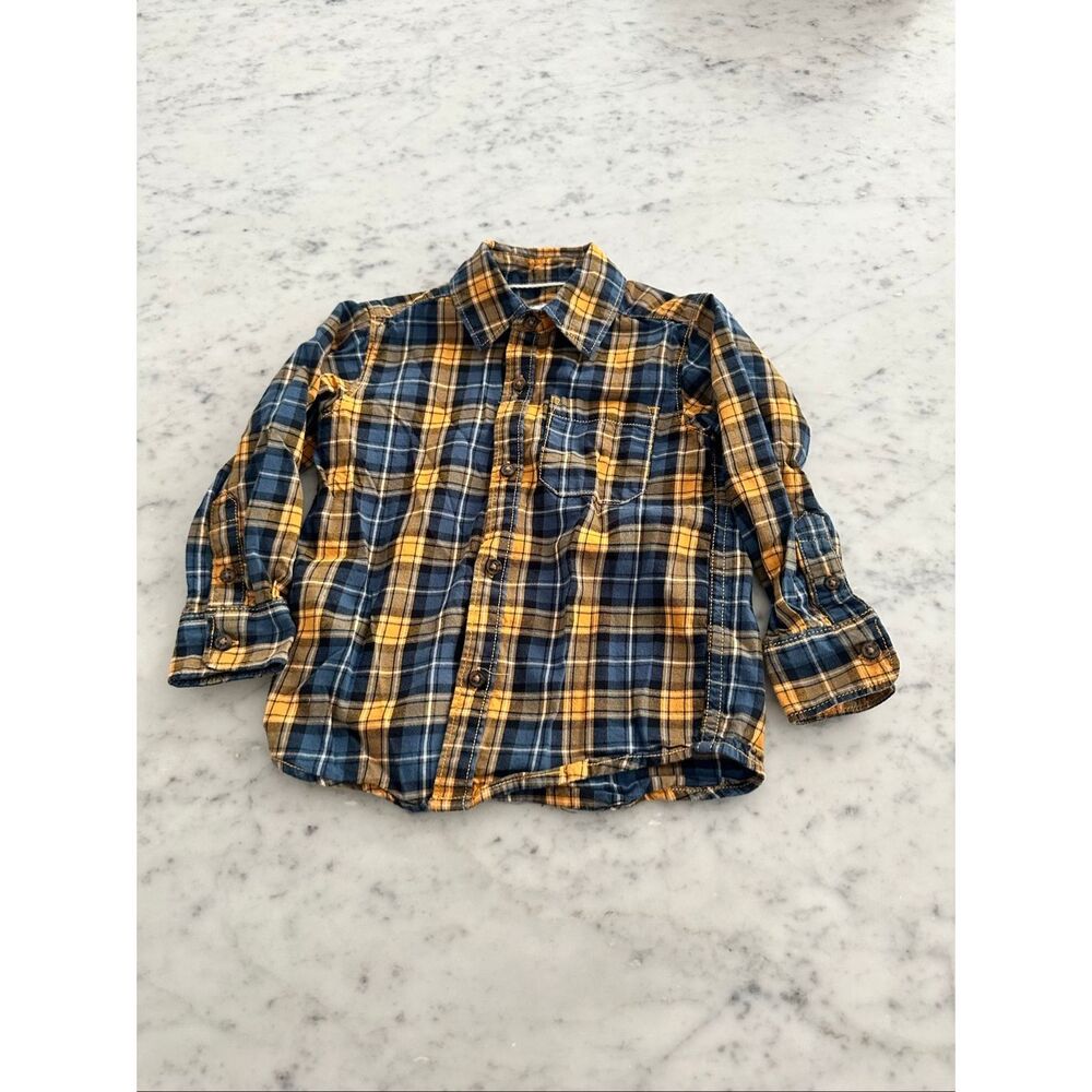 Carter’s long sleeve button down plaid yellow blue boys sz 2T